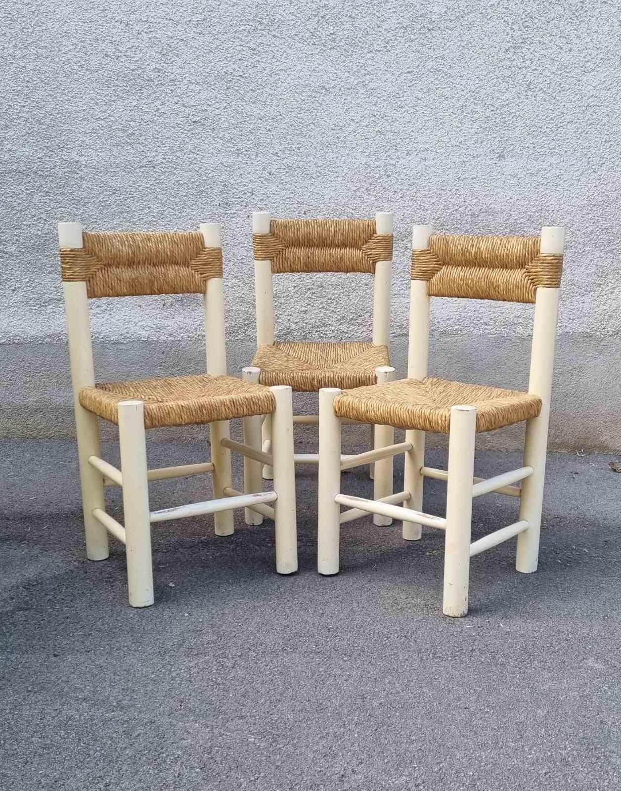 Set of 3 Dordogne Chairs by Charlotte Perriand for Sentou, France 60s en venta 6