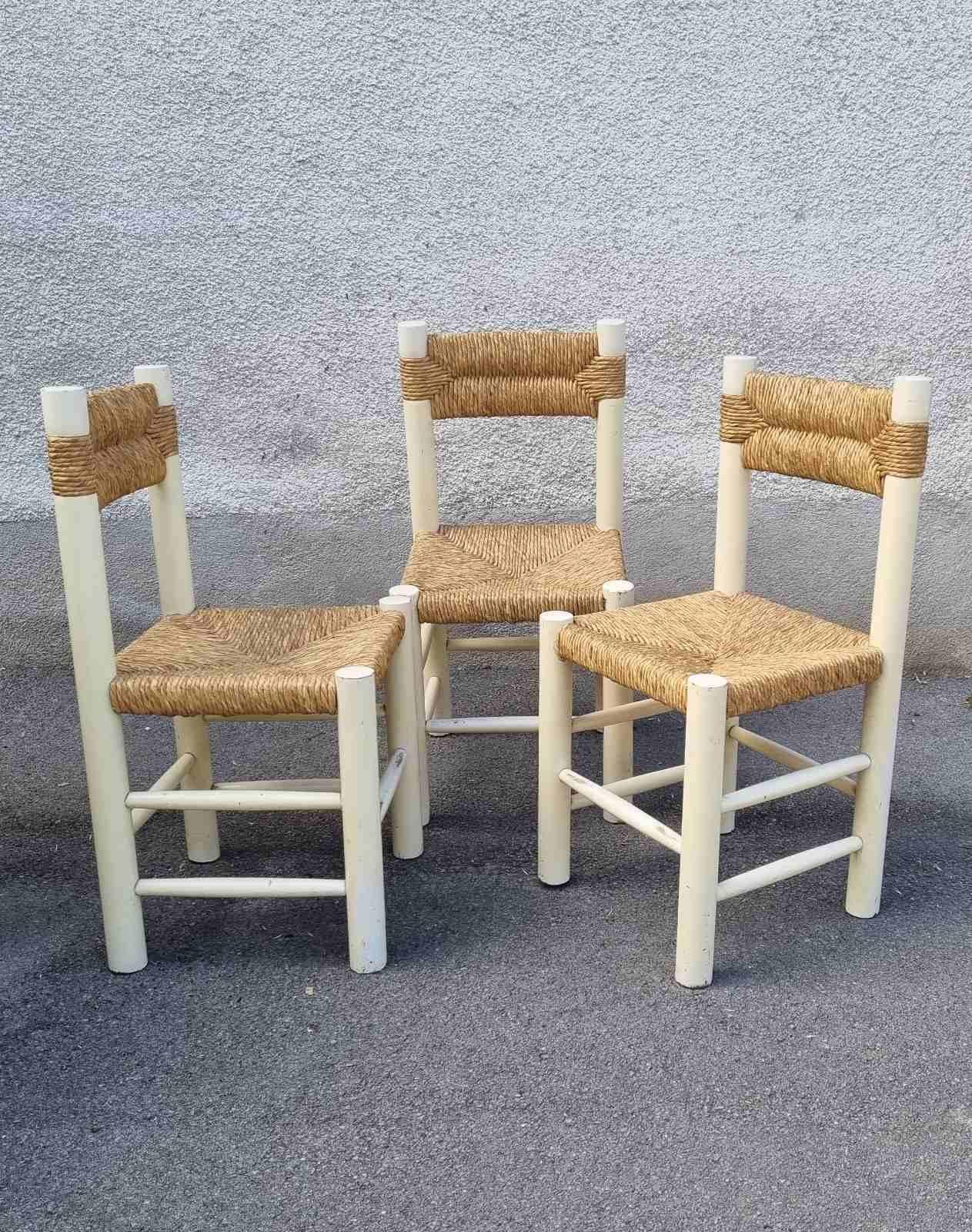 Set of 3 Dordogne Chairs by Charlotte Perriand for Sentou, France 60s en venta 7