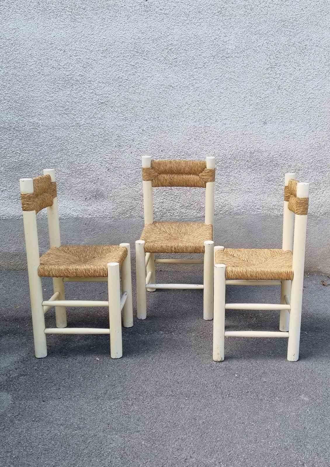 Set of 3 Dordogne Chairs by Charlotte Perriand for Sentou, France 60s en venta 8
