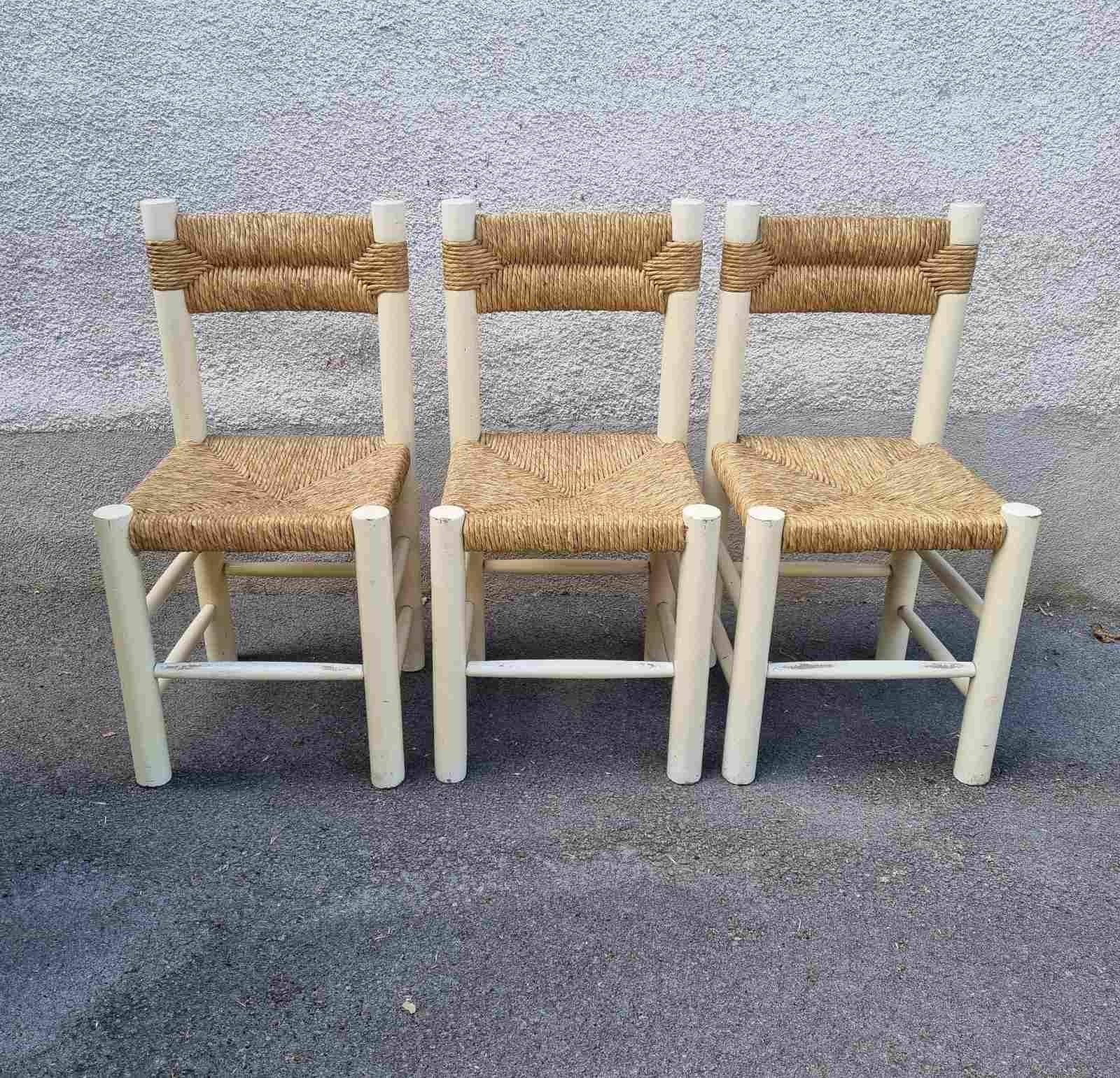Set of 3 Dordogne Chairs by Charlotte Perriand for Sentou, France 60s en venta 9