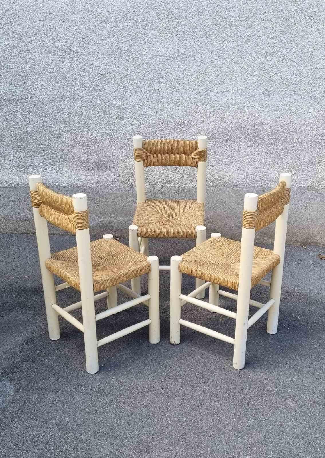 Set of 3 Dordogne Chairs by Charlotte Perriand for Sentou, France 60s Moderno de mediados de siglo en venta