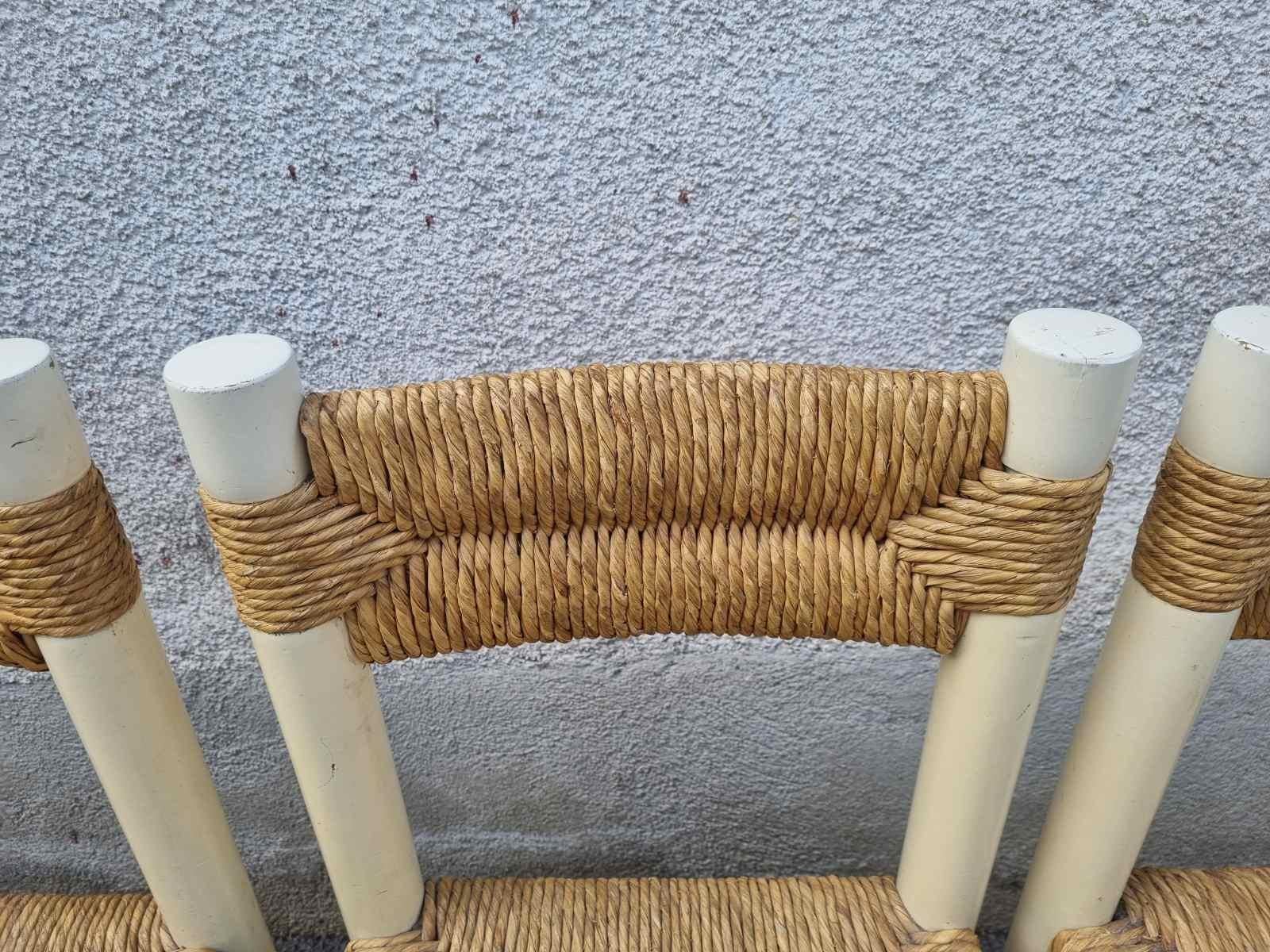 Set of 3 Dordogne Chairs by Charlotte Perriand for Sentou, France 60s mediados del siglo XX en venta