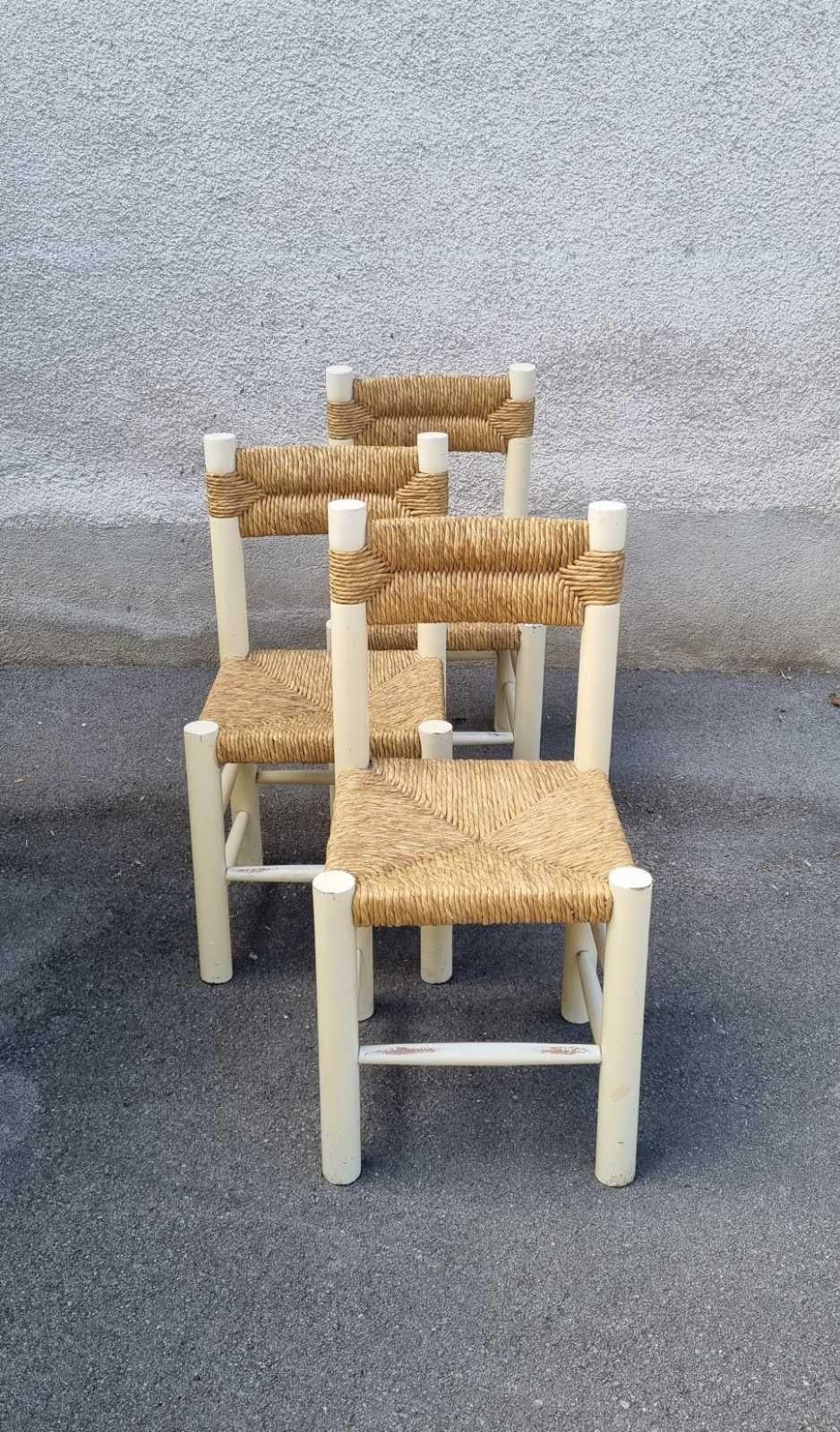 Set of 3 Dordogne Chairs by Charlotte Perriand for Sentou, France 60s en venta 1