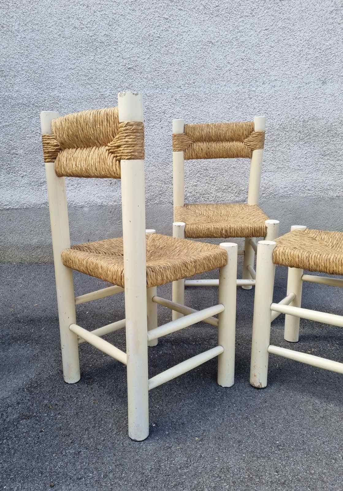 Set of 3 Dordogne Chairs by Charlotte Perriand for Sentou, France 60s en venta 2