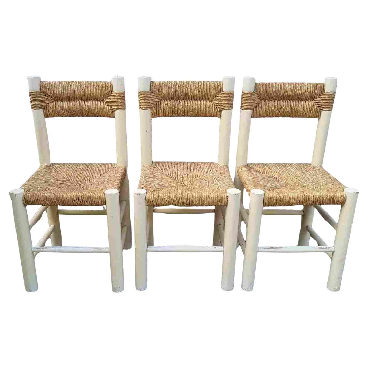 Set of 3 Dordogne Chairs by Charlotte Perriand for Sentou, France 60s