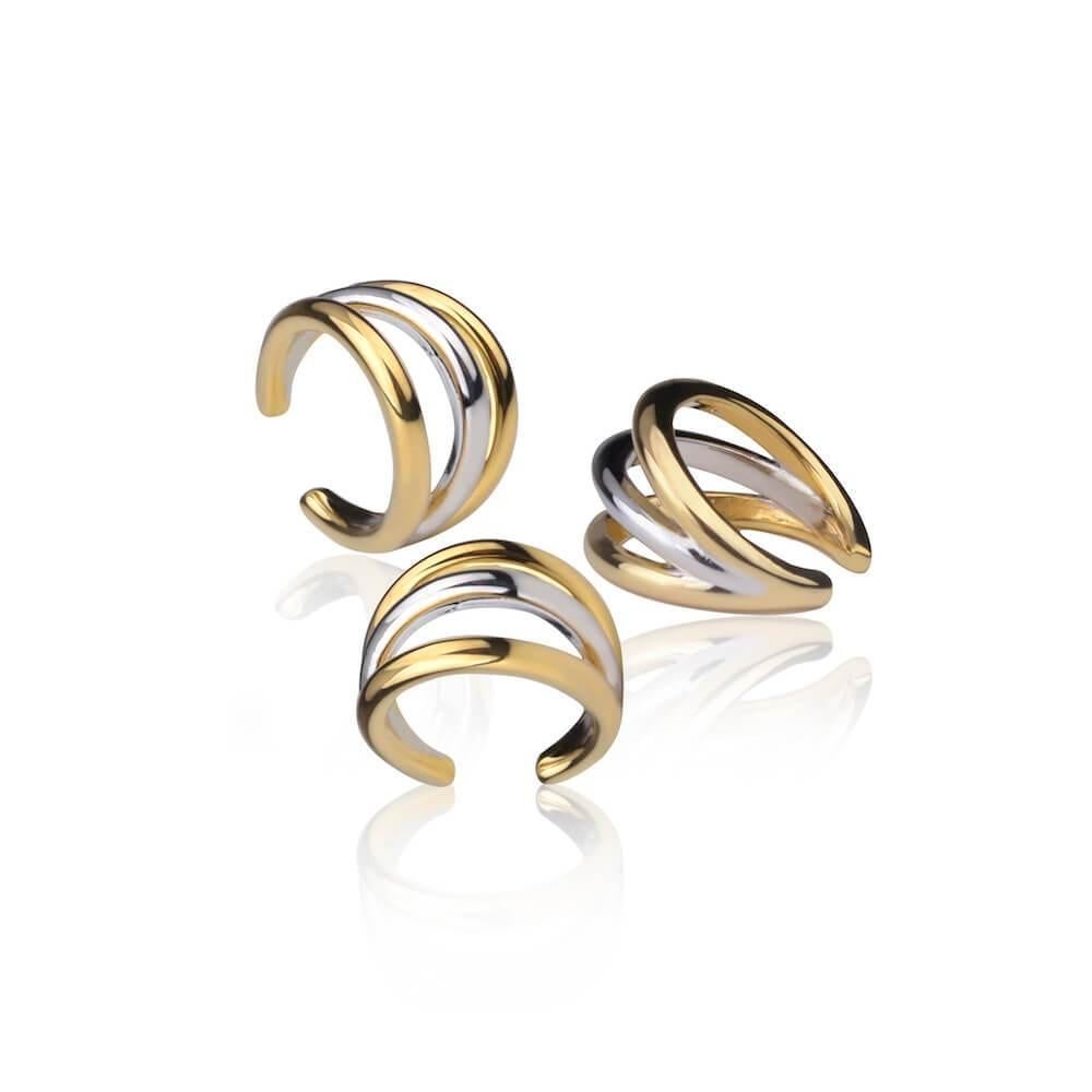 Set of 3 Double color rhodium and gold Orbit ear cuffs by Cristina Ramella  In New Condition For Sale In Newark, DE