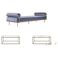 Set of 3; Double daybed, Brass low table W24" x D22" & W22" x D12" 
