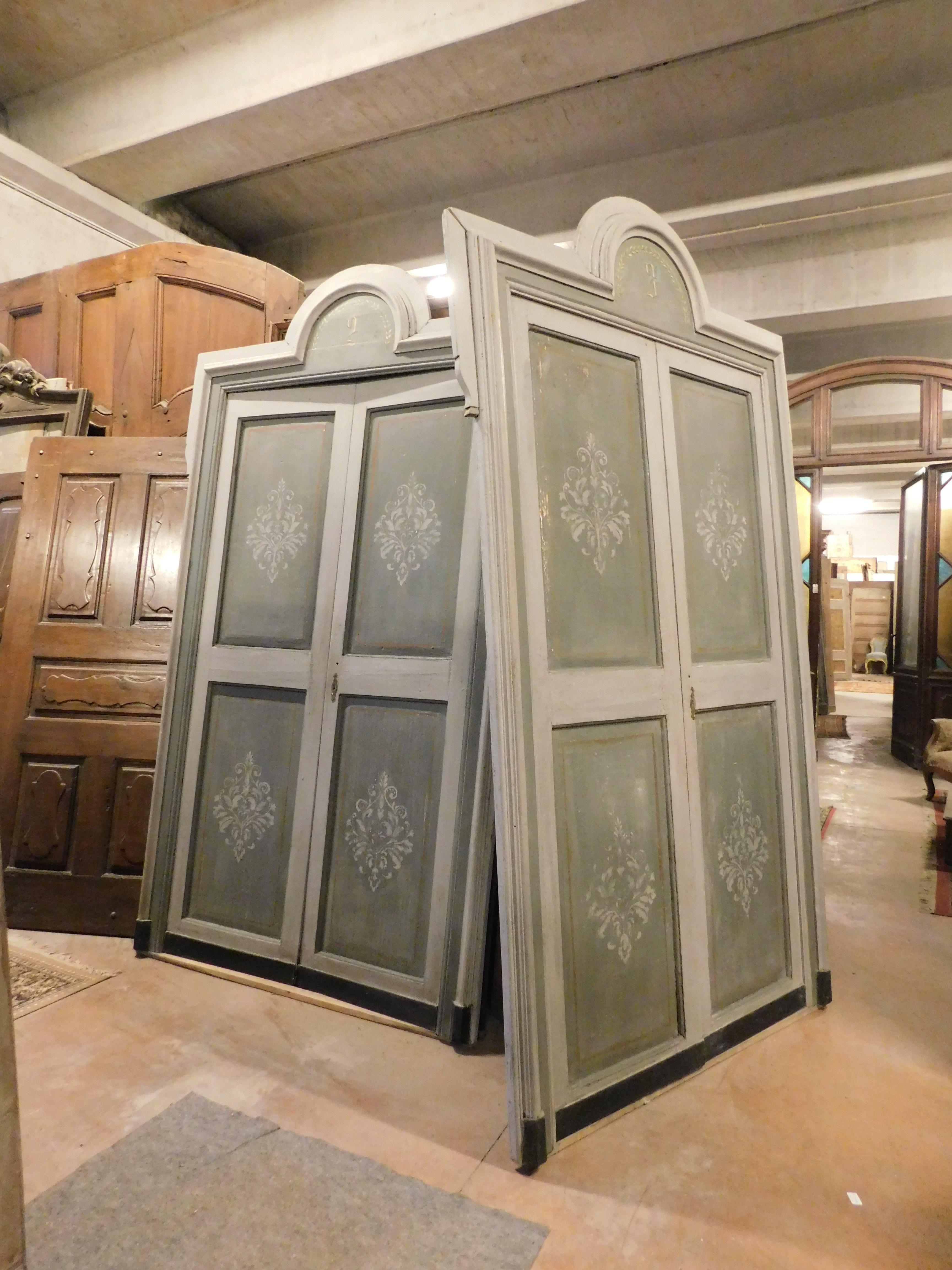 Italian Set of 3 double doors with frame, hand painted, from a hotel in Italy For Sale