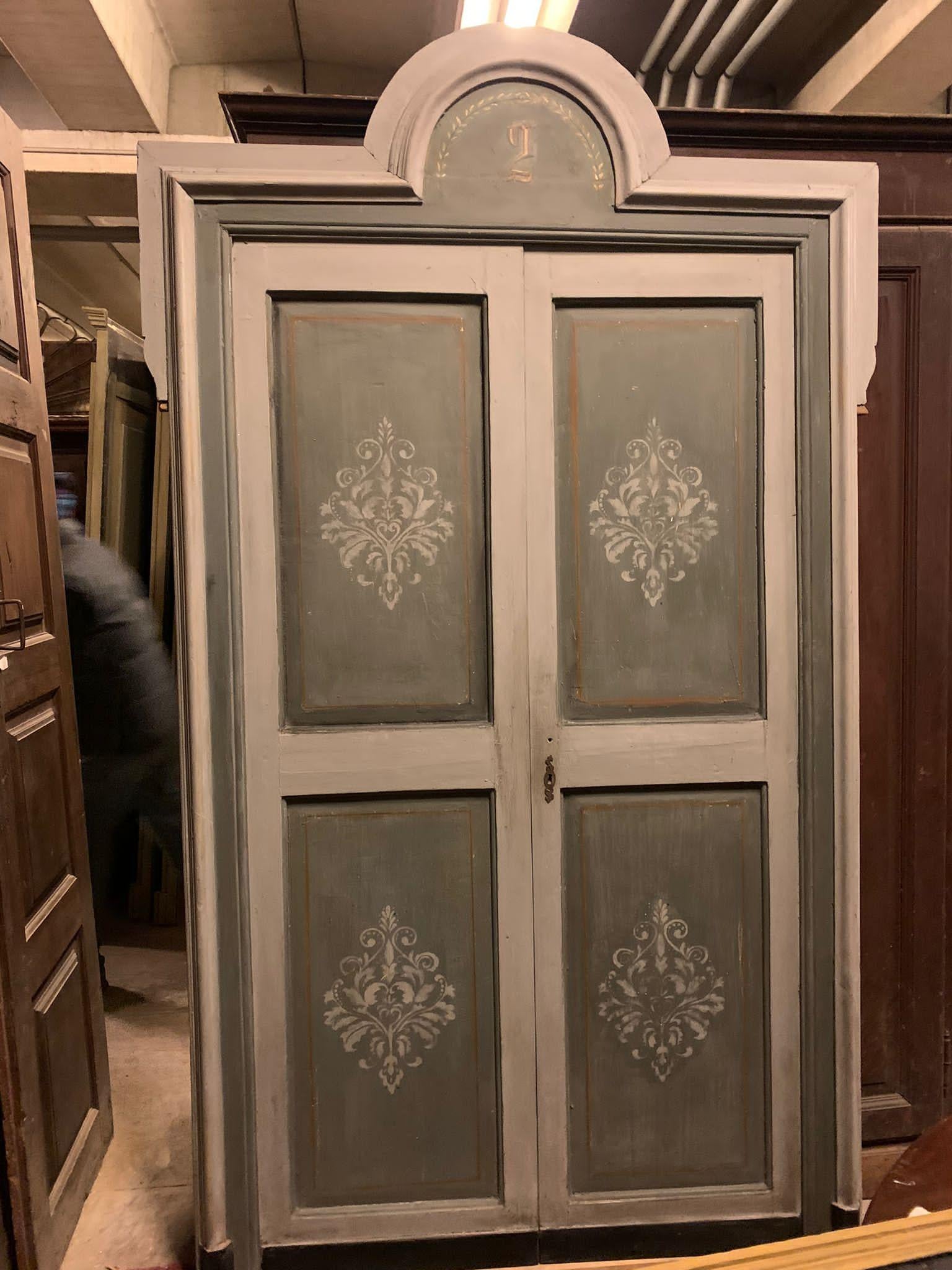 Poplar Set of 3 double doors with frame, hand painted, from a hotel in Italy For Sale