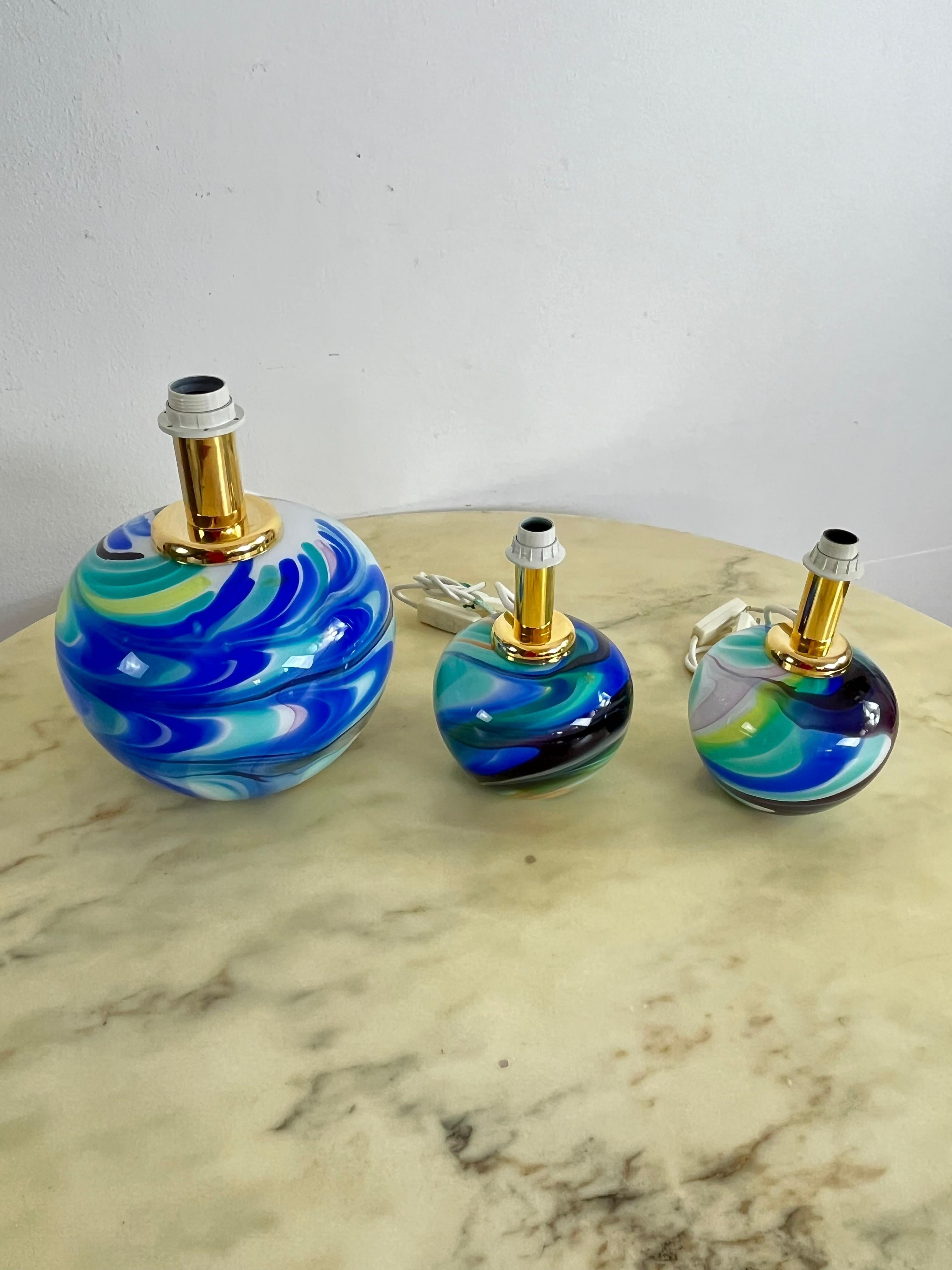 Juego De 3 Lámparas De Mesa De Cristal De Murano De Doble Iluminación Años 80 en venta 8