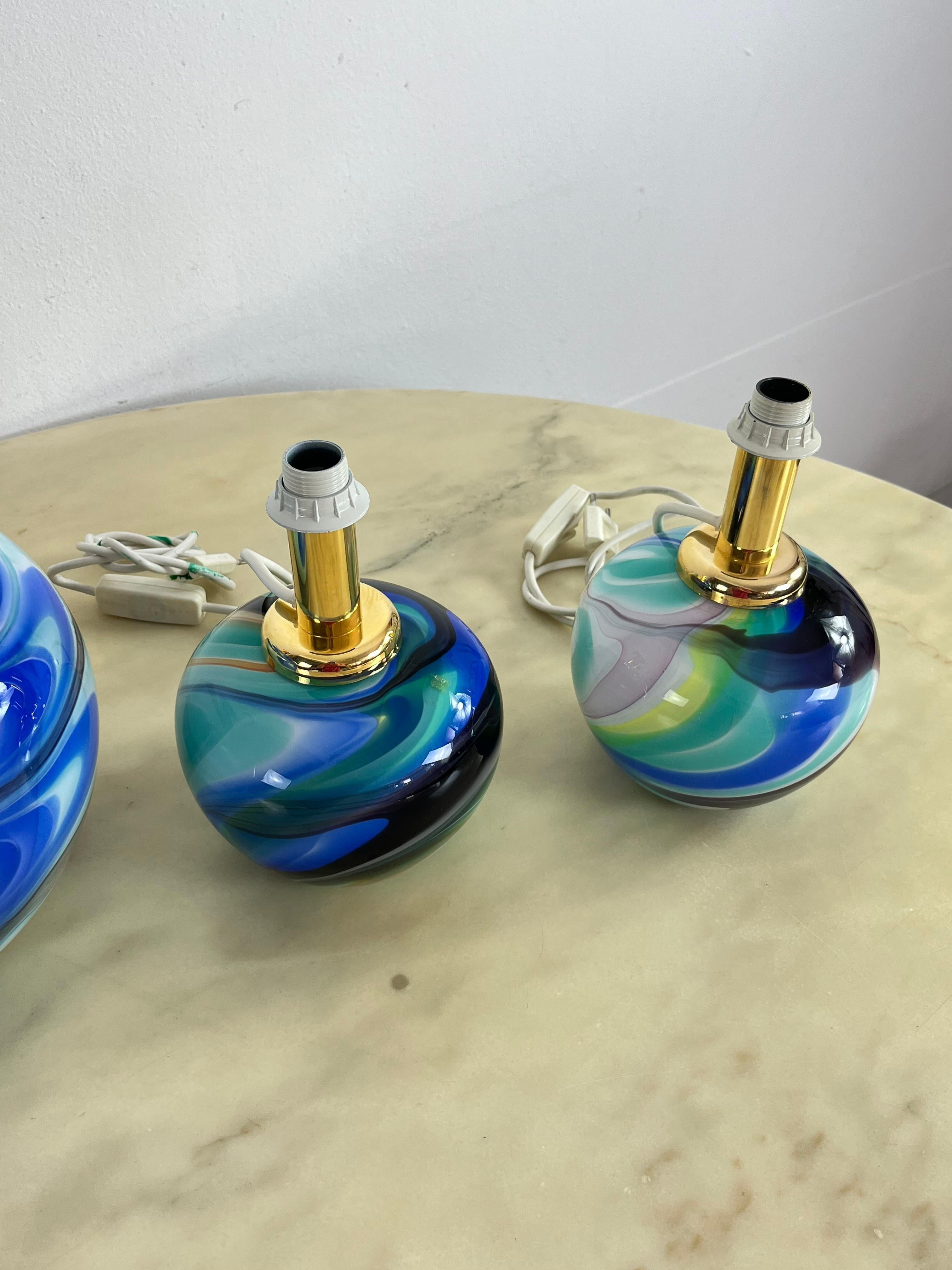 Juego De 3 Lámparas De Mesa De Cristal De Murano De Doble Iluminación Años 80 en venta 10