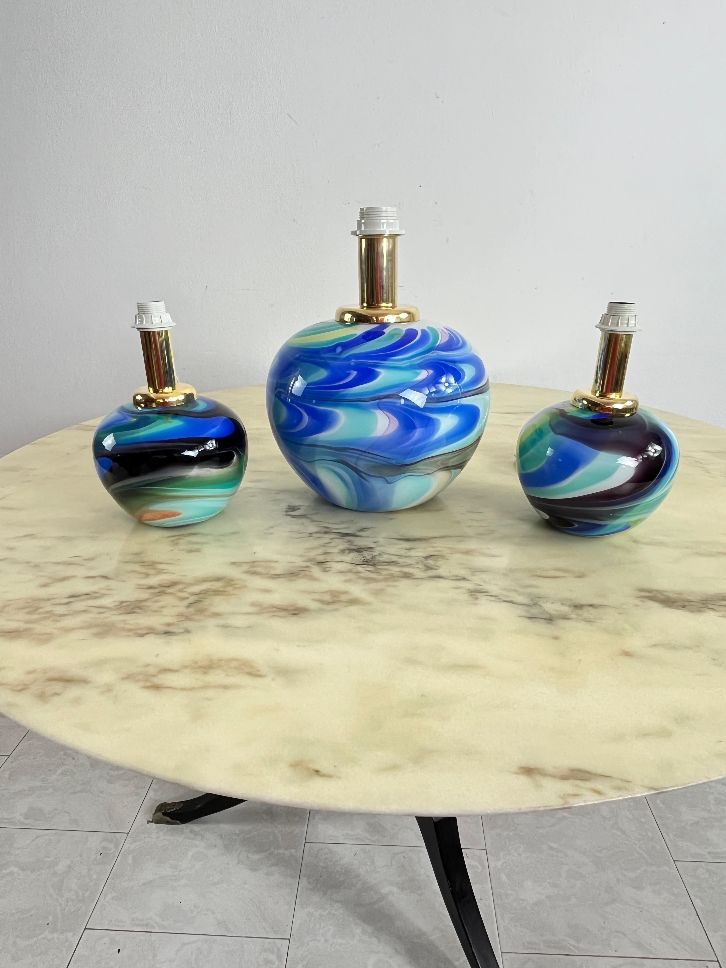 Juego De 3 Lámparas De Mesa De Cristal De Murano De Doble Iluminación Años 80 en venta 2
