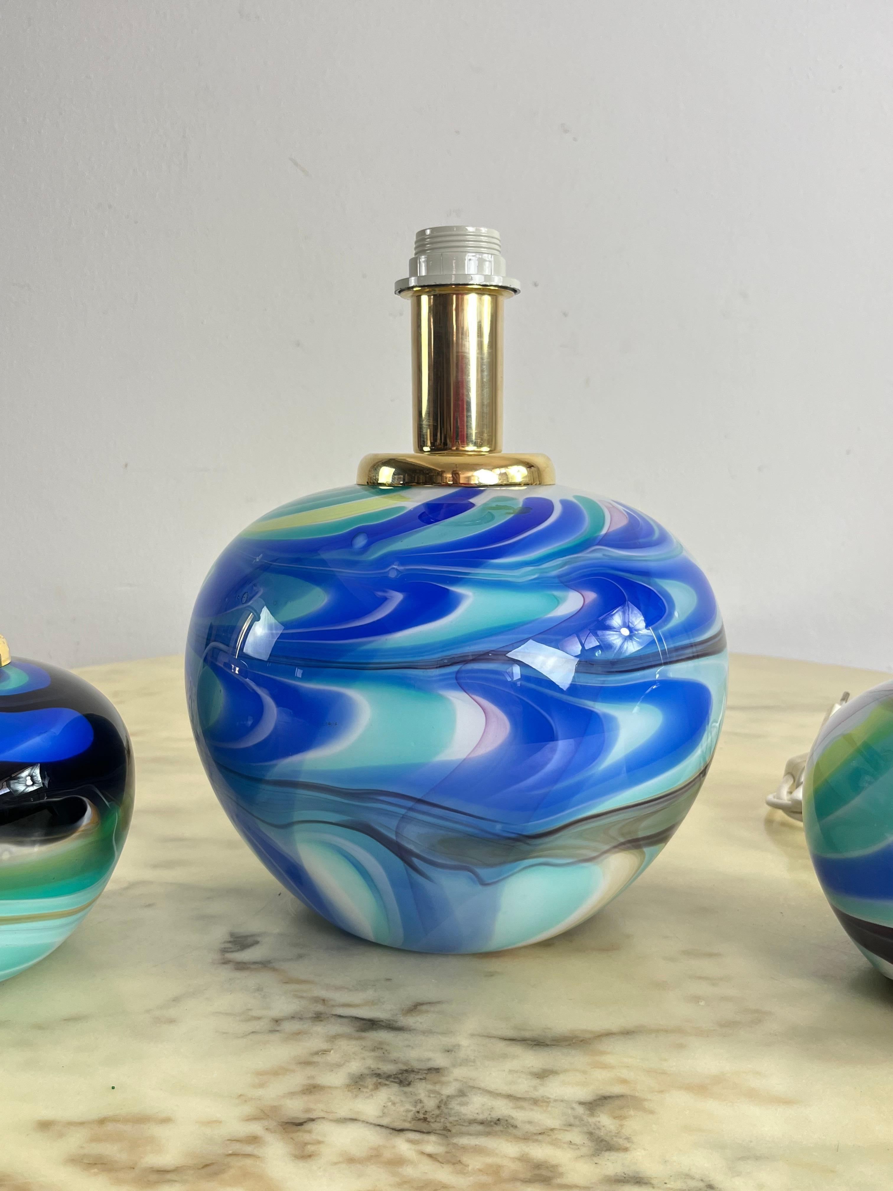 Juego De 3 Lámparas De Mesa De Cristal De Murano De Doble Iluminación Años 80 en venta 3