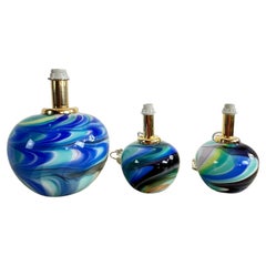 Vintage Set Of 3 Double Lighting Murano Glass Table Lamps 1980s
