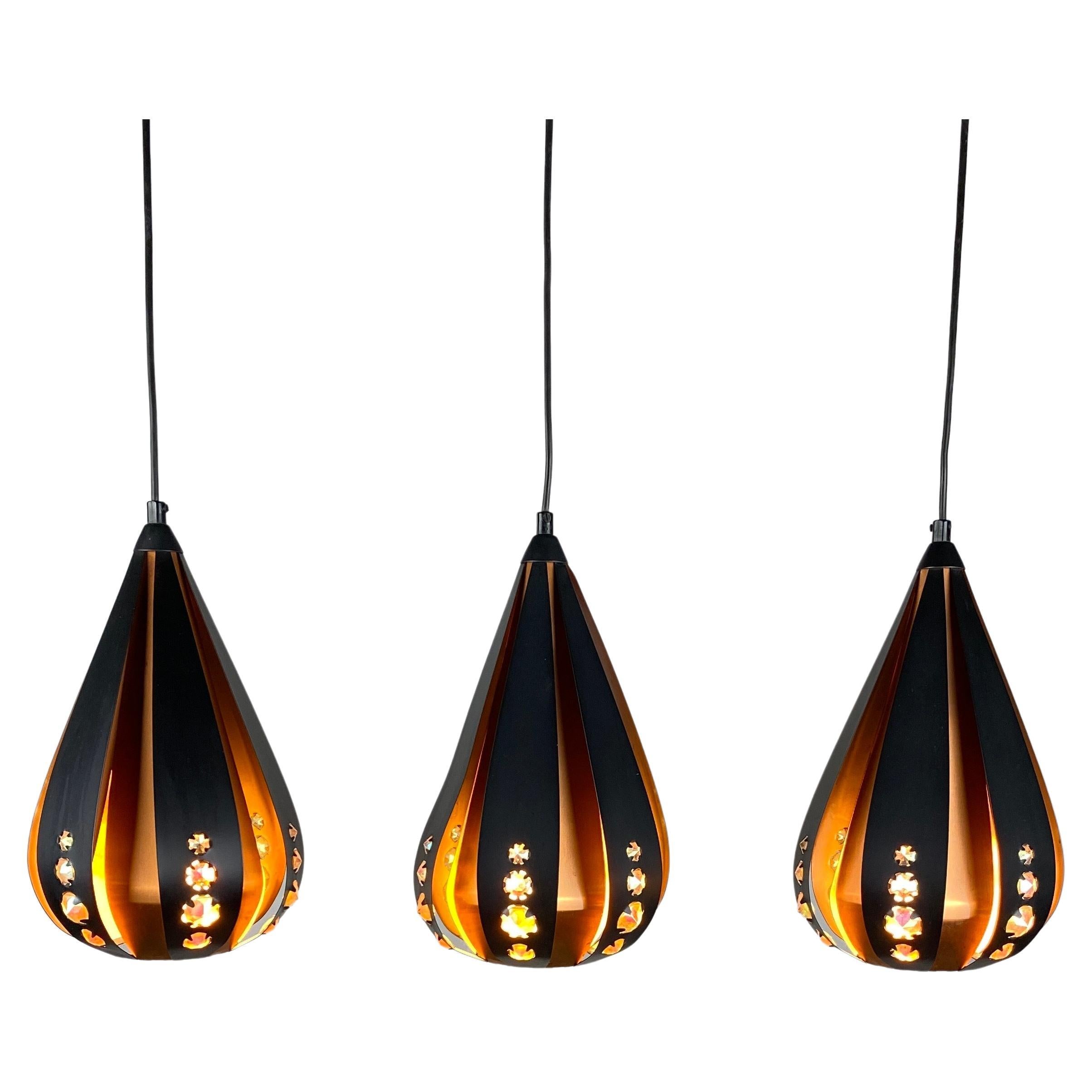 Set of 3 Droplet Pendant Lights by Werner Schou for Coronell Electrical Denmark