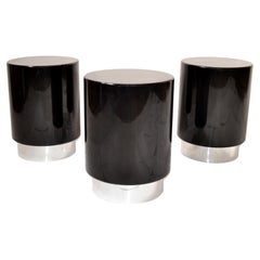 Set von 3 Trommel- und Getränketischen, schwarz glänzender Lack und Chromsockel, Mid-Century Modern