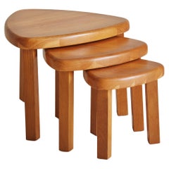 Set of 3 Dutch Triangular Oak Nesting Tables, 1970s