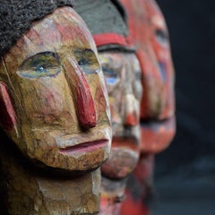 Set of 3 Early 20th Century French Hand carved Puppet Heads
