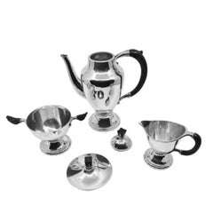 Set of 3 Early Georg Jensen Silver Coffee Service 88, 1915