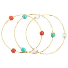 Set Of 3 Early Ippolita 18K Yellow Gold Bangle Bracelets Coral, Pearl, Turquoise