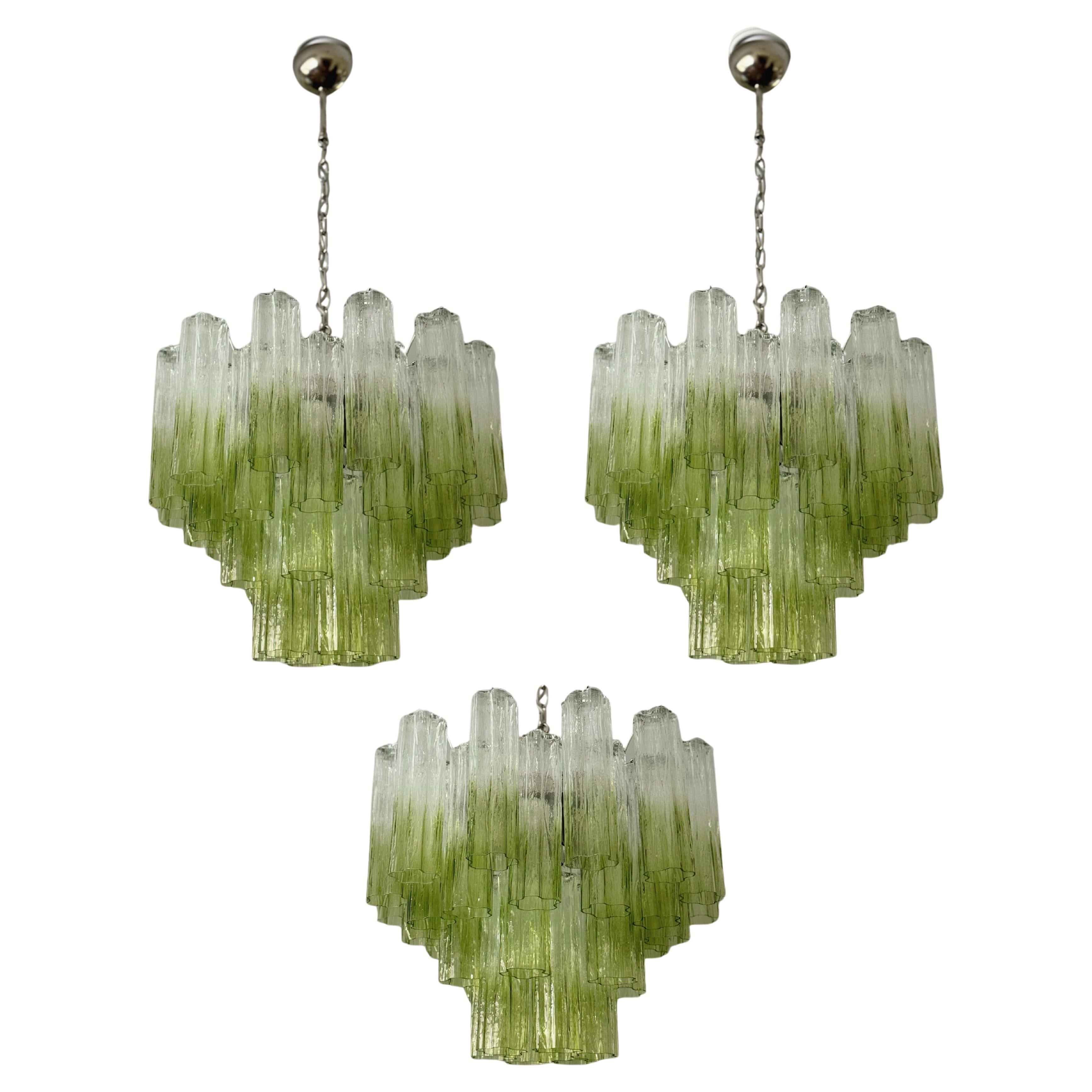 Set of 3 Eclectic Bold Colorful Green Ombre Murano Chandeliers