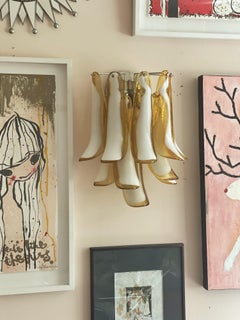 Set of 3 Eclectic Bold Colorful Murano Wall Sconce in amber, white & clear glass