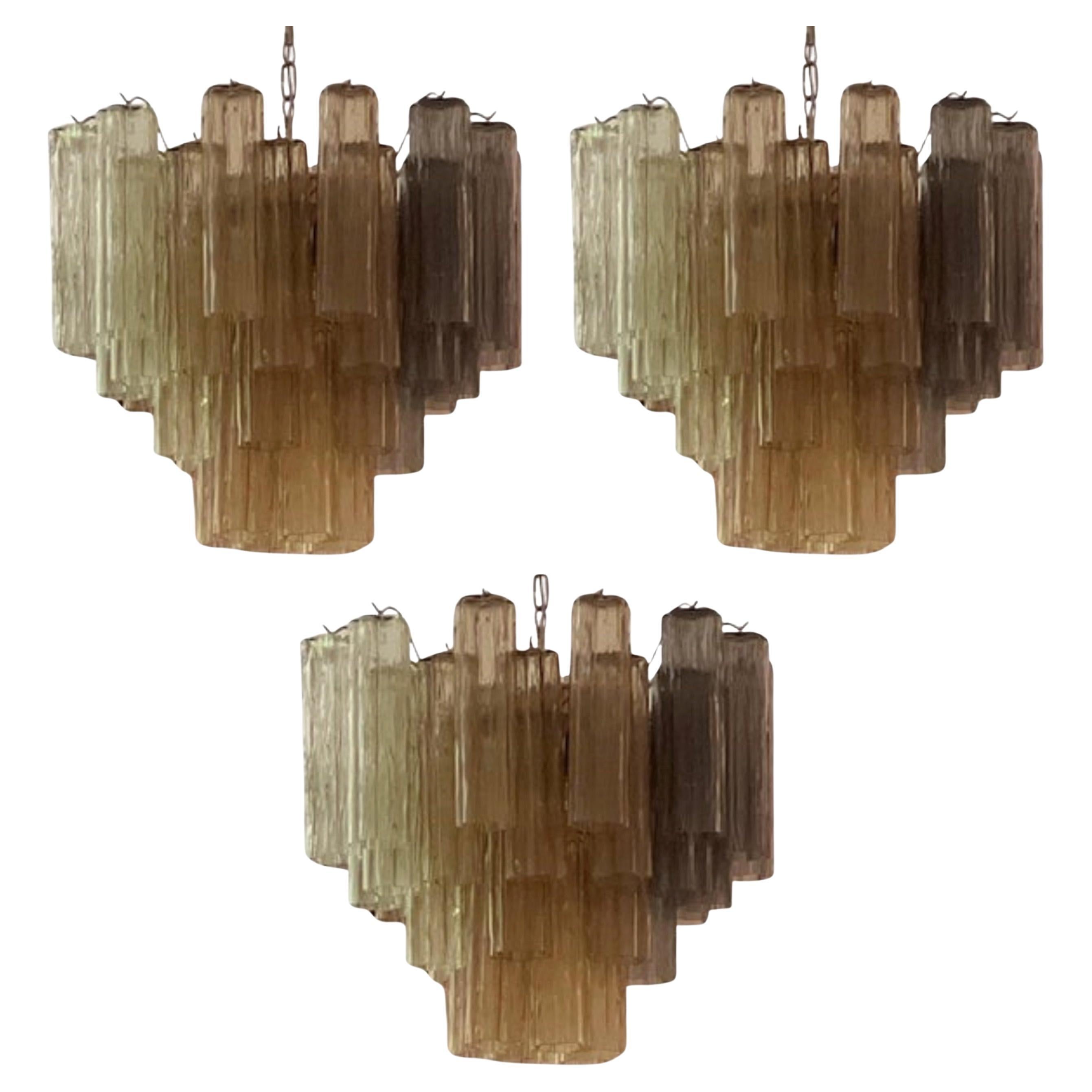 Ensemble de 3 lustres Tronchi de Murano colorés et éclectiques dans le style de Venini