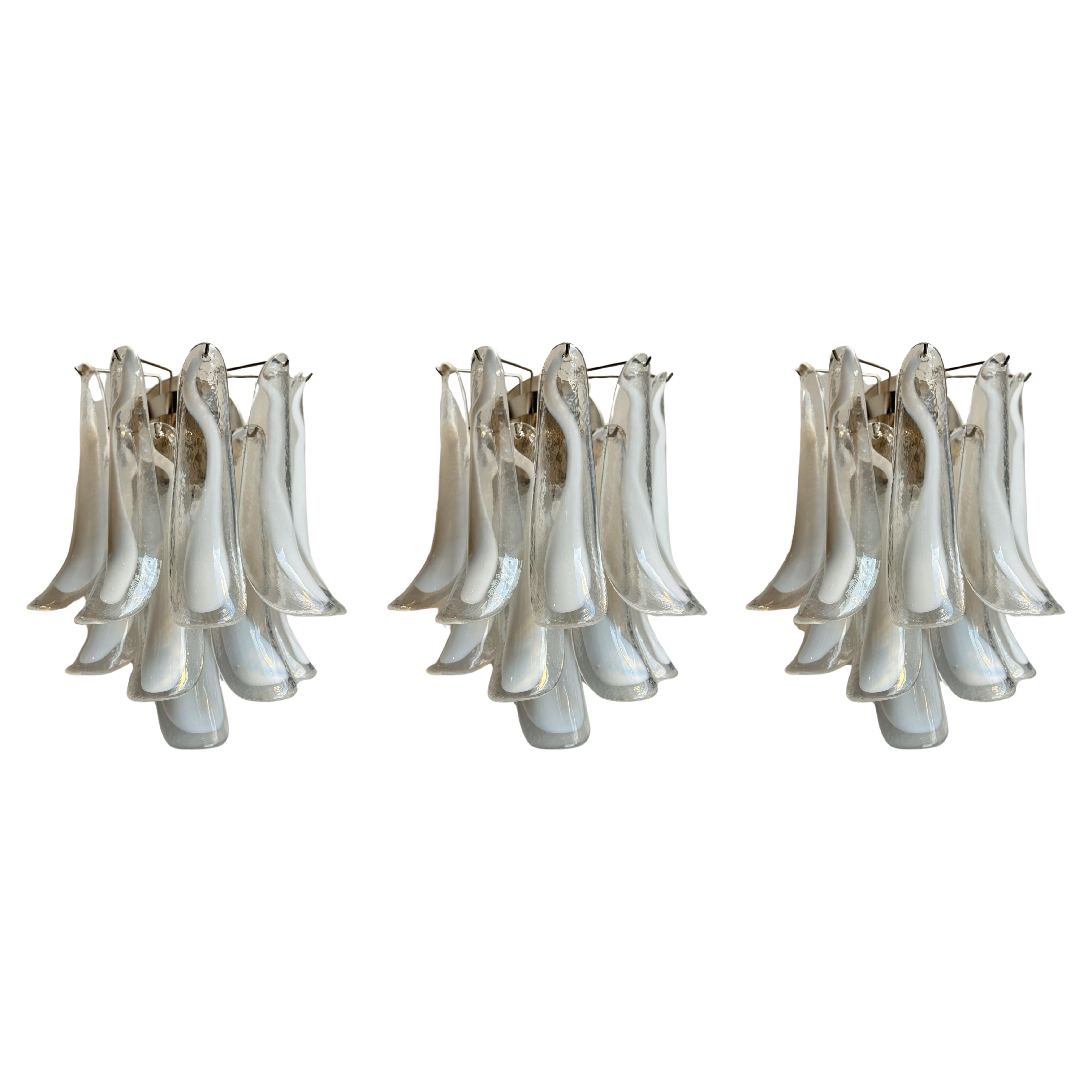Set di 3 lampade da parete eclettiche di Murano in vetro bianco e trasparente
