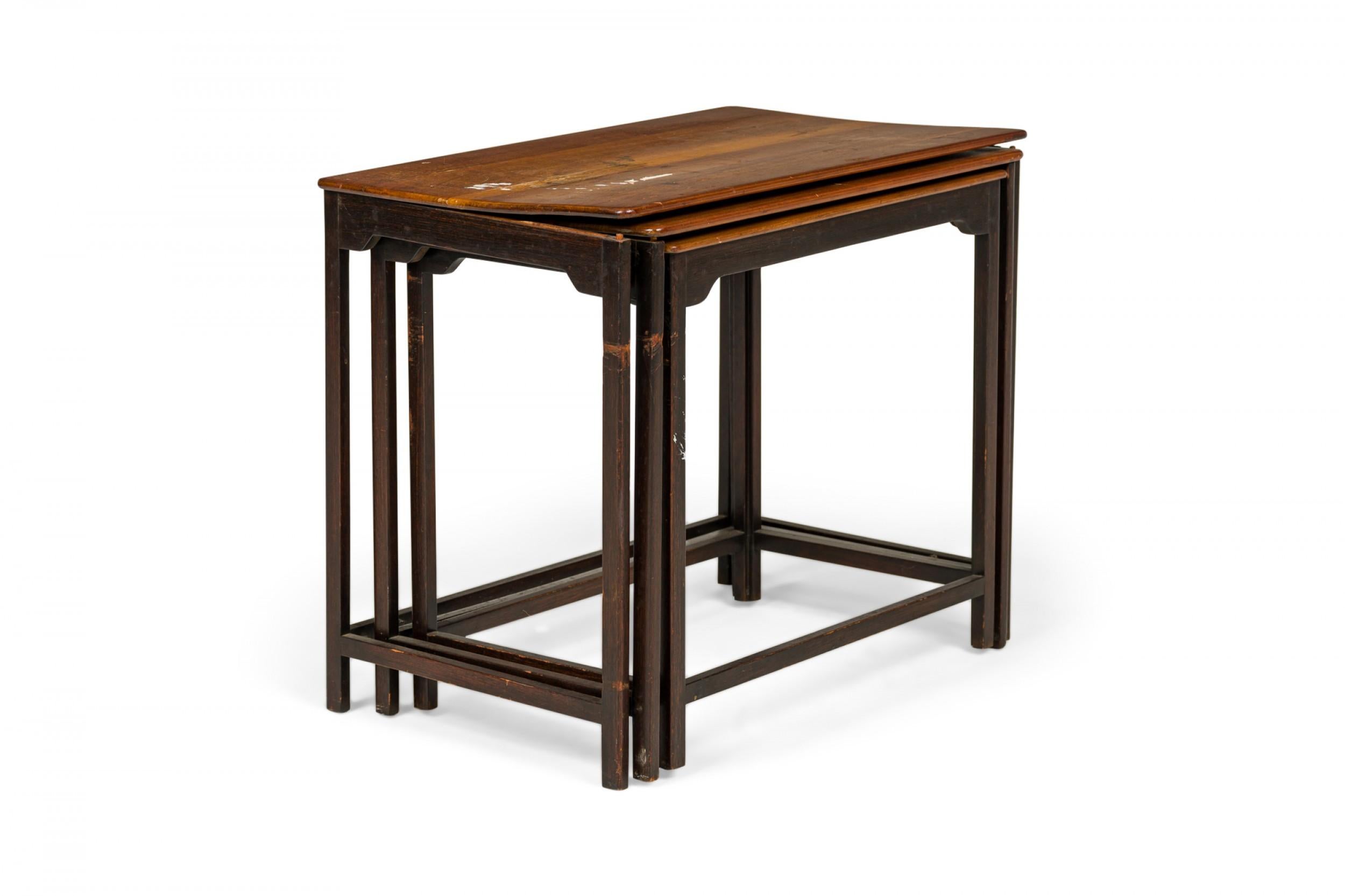 Set of 3 Edward Wormley for Dunbar Iron & Wood Nesting Tables For Sale 6