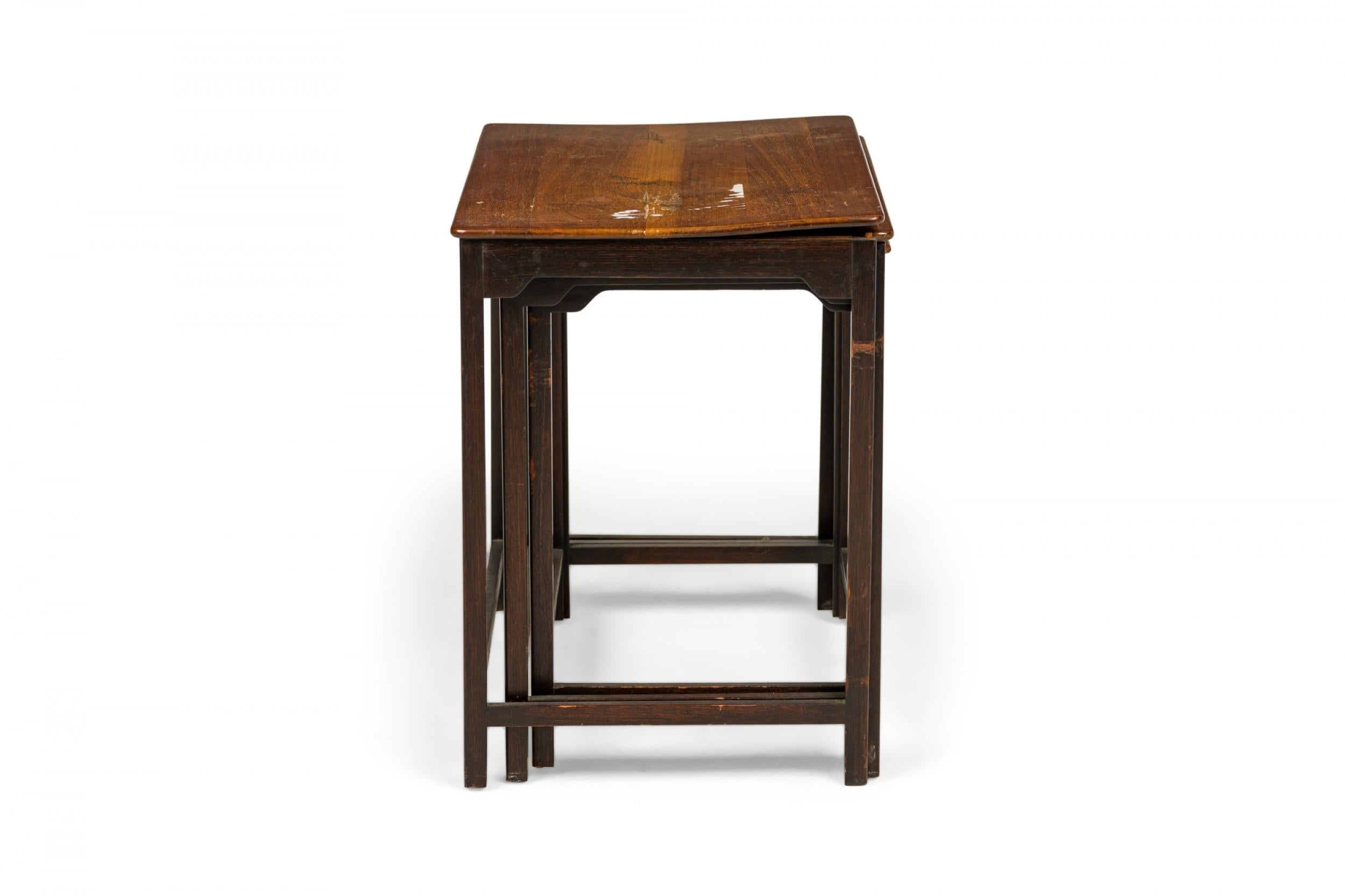 Hand-Crafted Set of 3 Edward Wormley for Dunbar Iron & Wood Nesting Tables For Sale