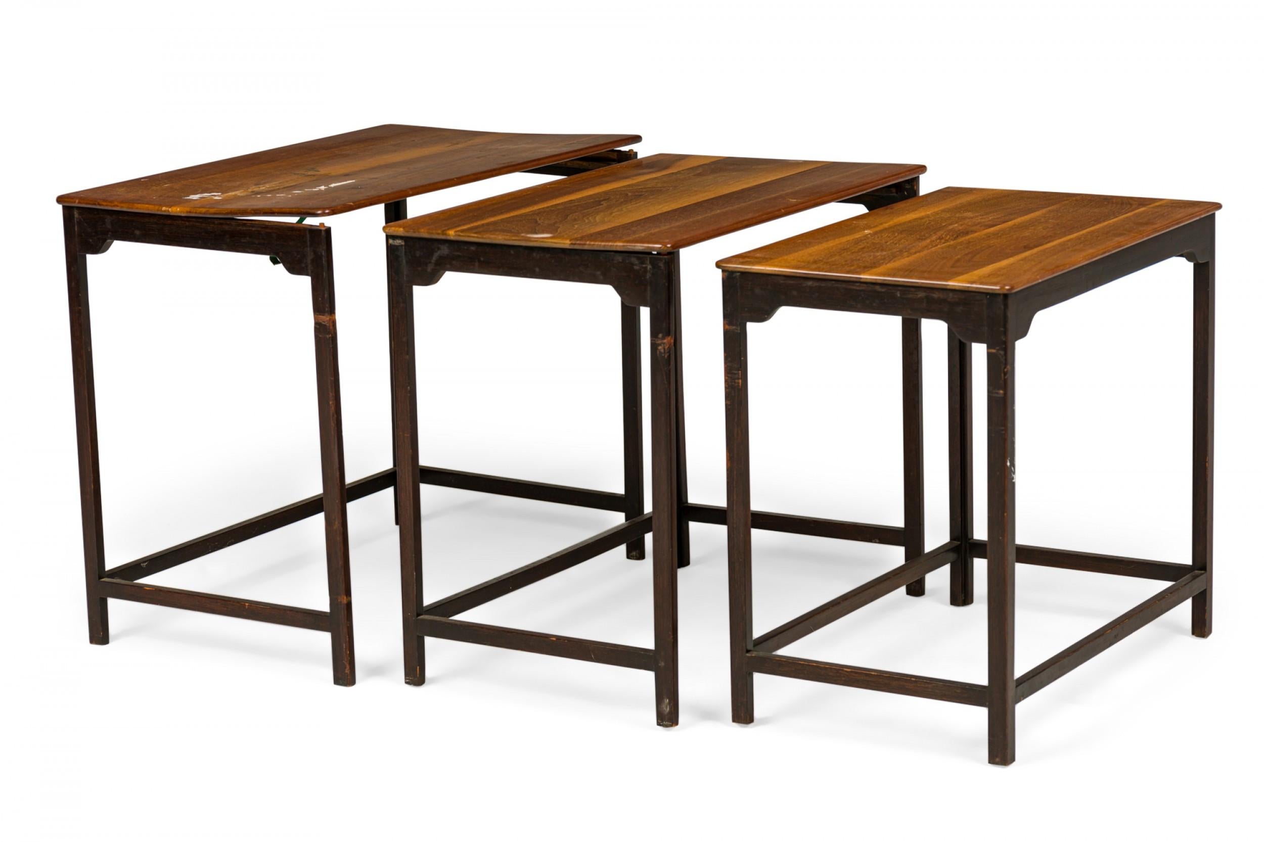 Set of 3 Edward Wormley for Dunbar Iron & Wood Nesting Tables For Sale 1