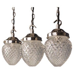 Set of 3 Edwardian Antique Cut Glass Pendant Lights – Elegant Ceiling Fixtures