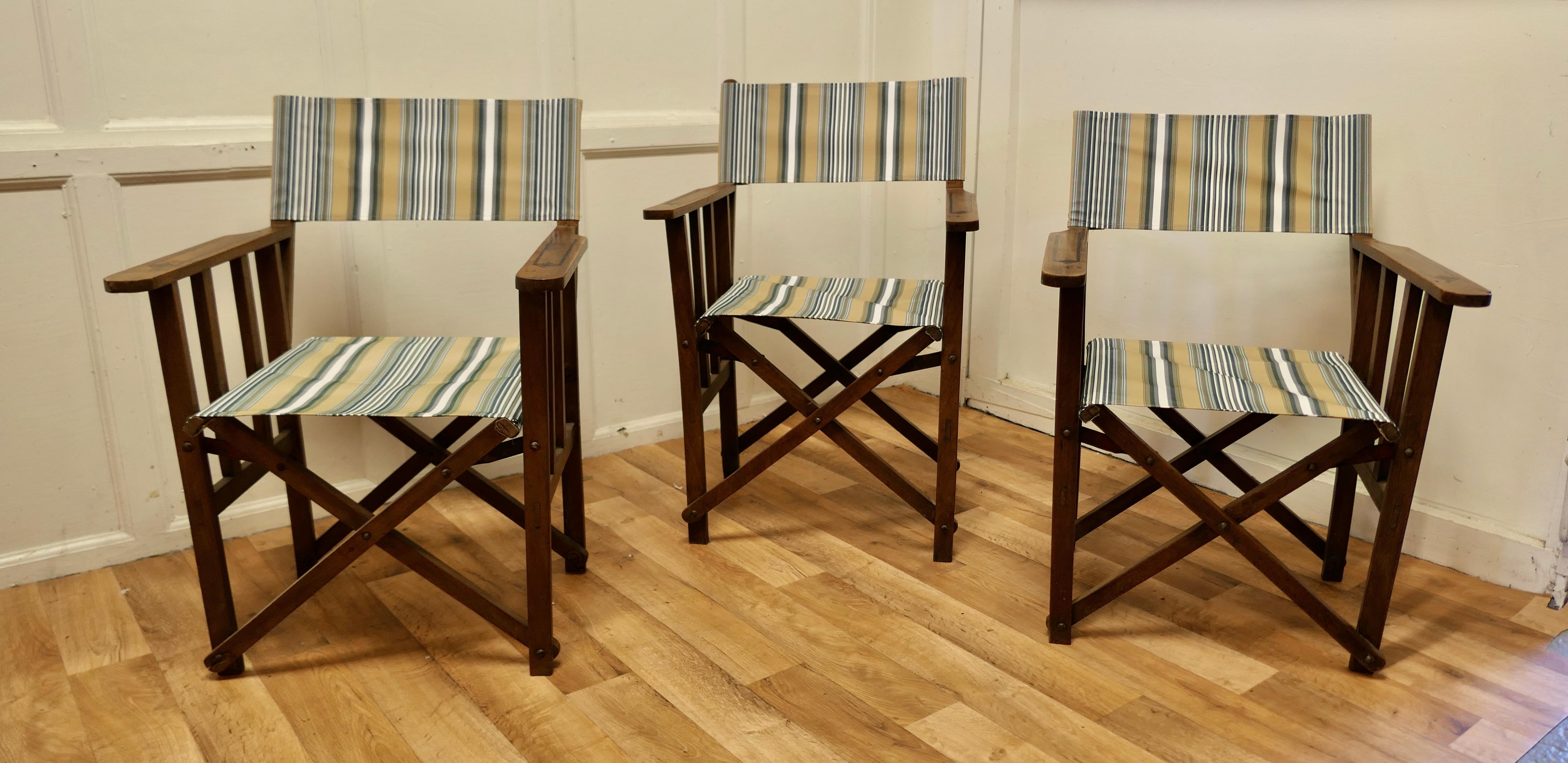 Set of 3  Edwardian Canvas Directors Chairs, Loft and Garden Style Chairs


A great set of lounging chairs, these would work very well both indoor and out, the chairs are made in beech with broad arm rests, and new heavy canvas upholstery
The chairs