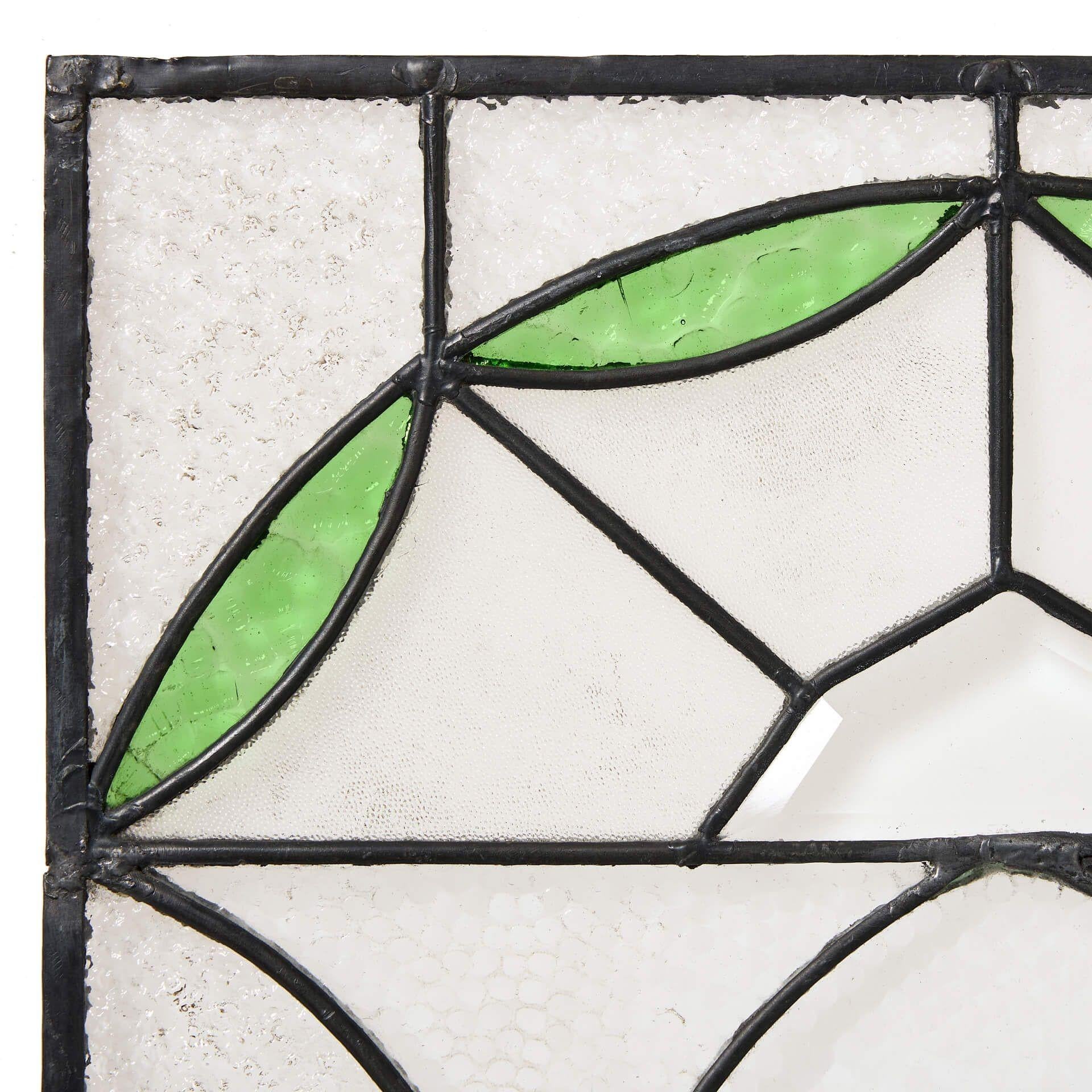 English Set of 3 Edwardian Stained Glass Panels For Sale