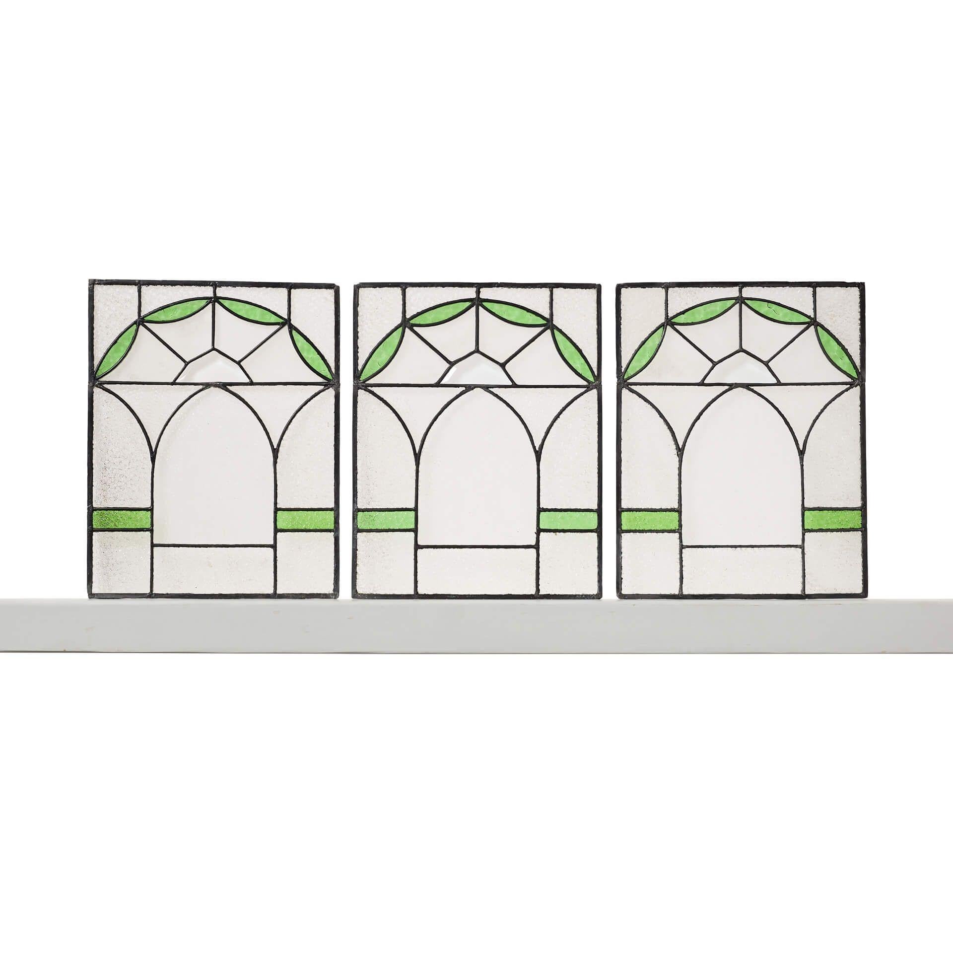 20th Century Set of 3 Edwardian Stained Glass Panels For Sale
