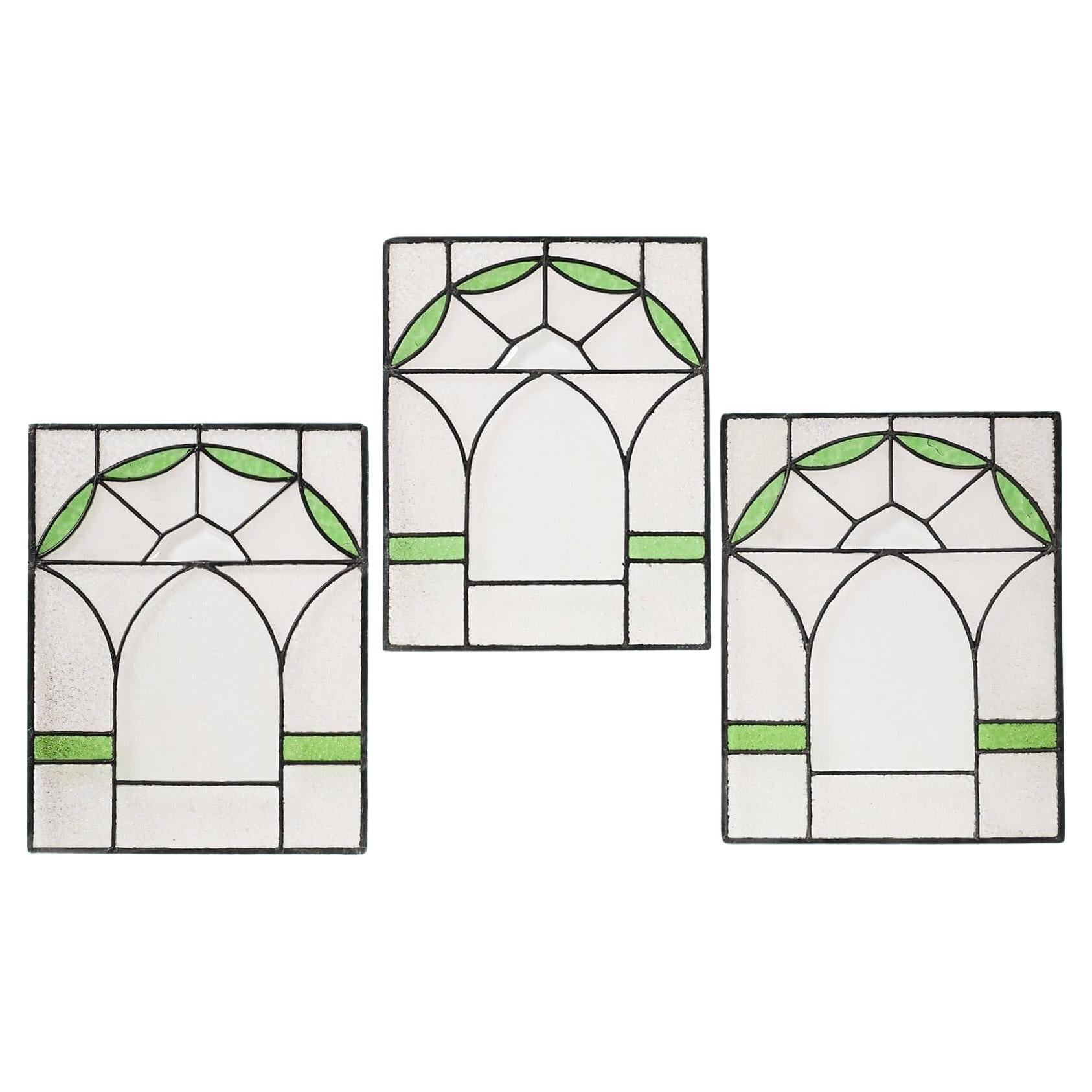 Set von 3 edwardianischen Buntglastafeln aus Buntglas