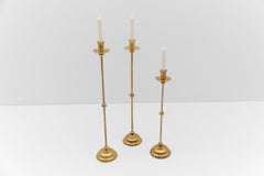 Set of 3 elegant Mid-Century Modern brass candle holder, 1960s
