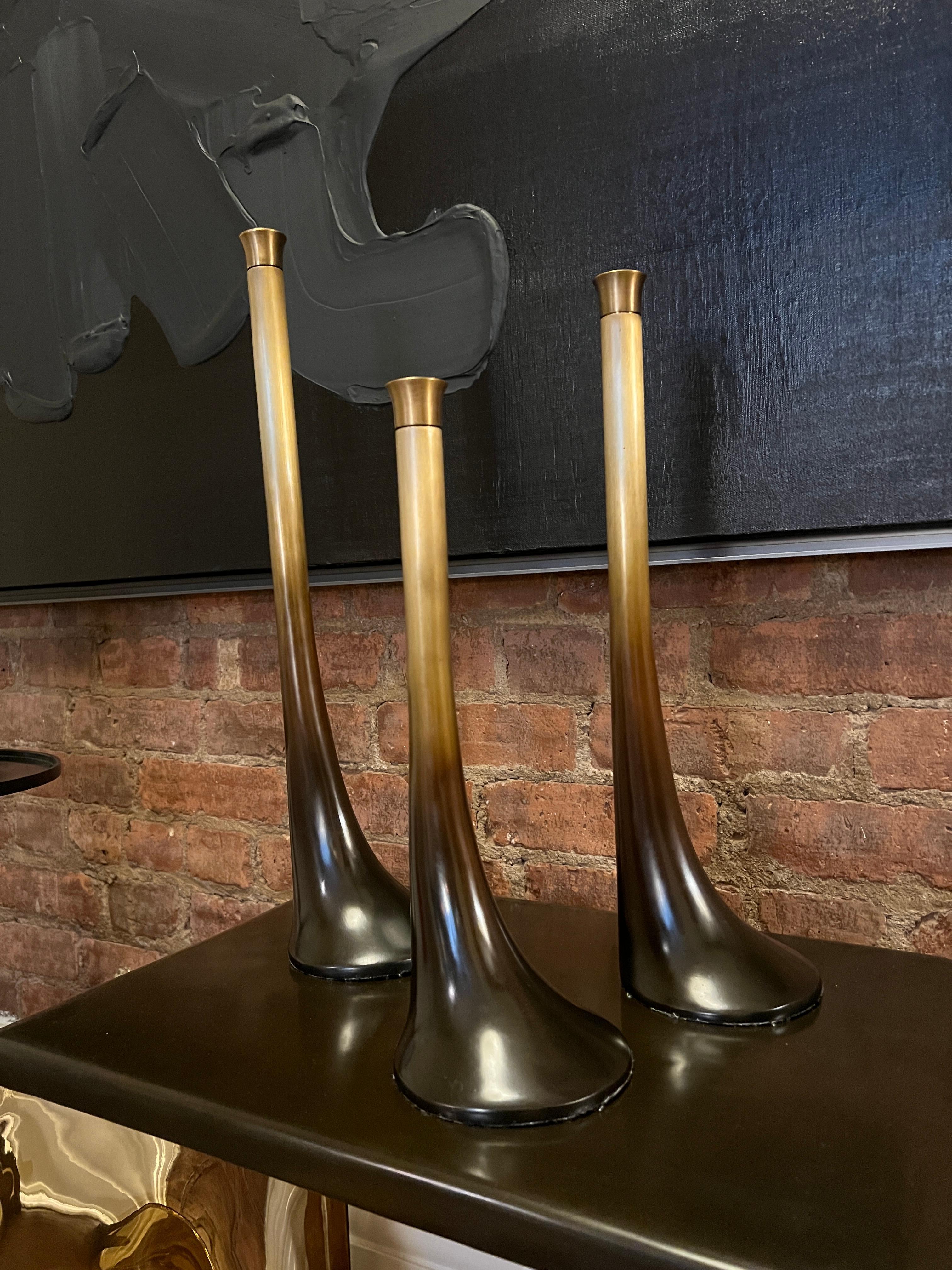 European Set of 3 Elm Bronze Candleholders by Elan Atelier (preorder) For Sale