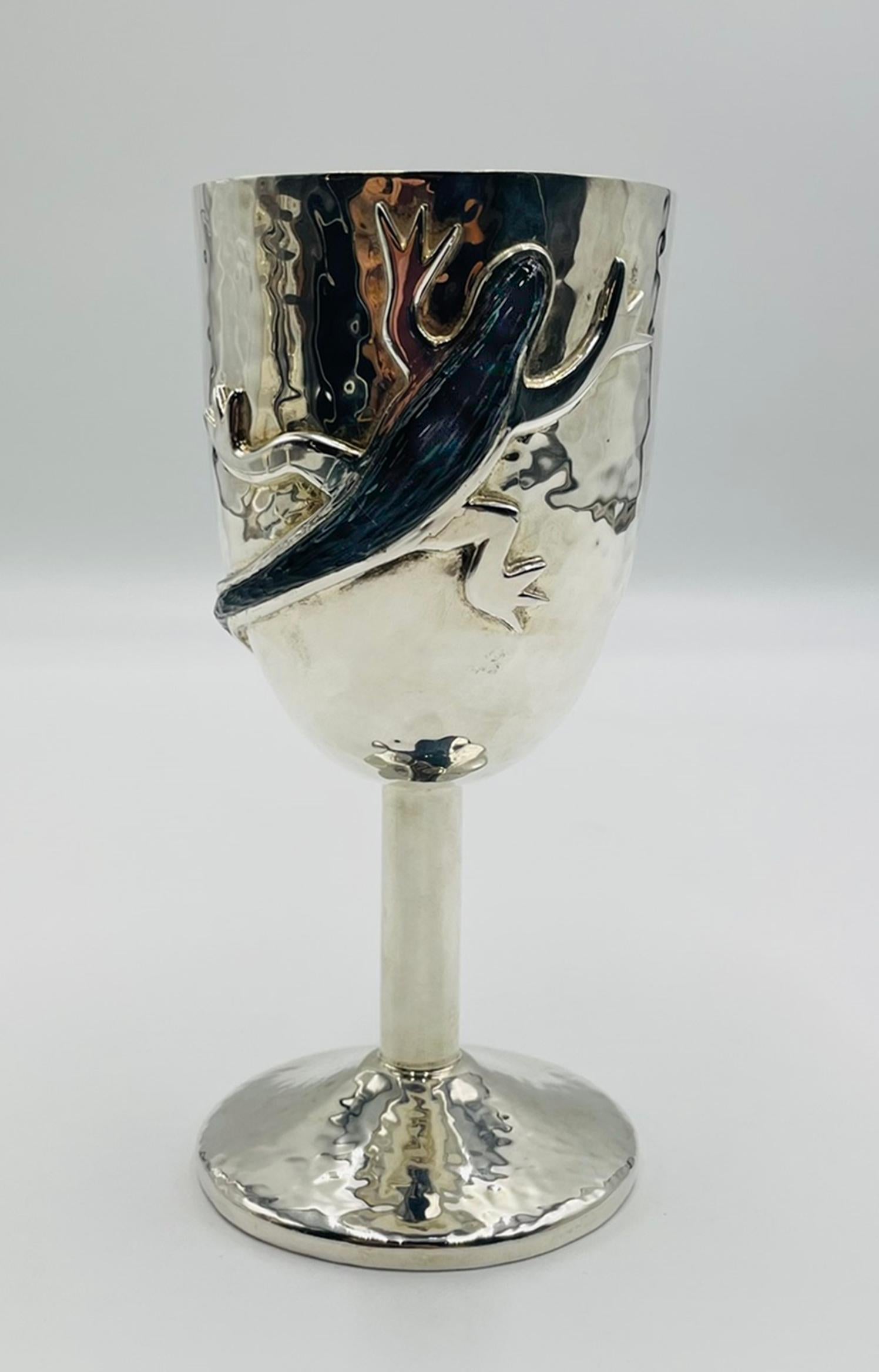 3er-Set Emilia Castillo Versilberte Pokale mit schwarzen Onyx-Eidechsen, Mexiko im Angebot 2