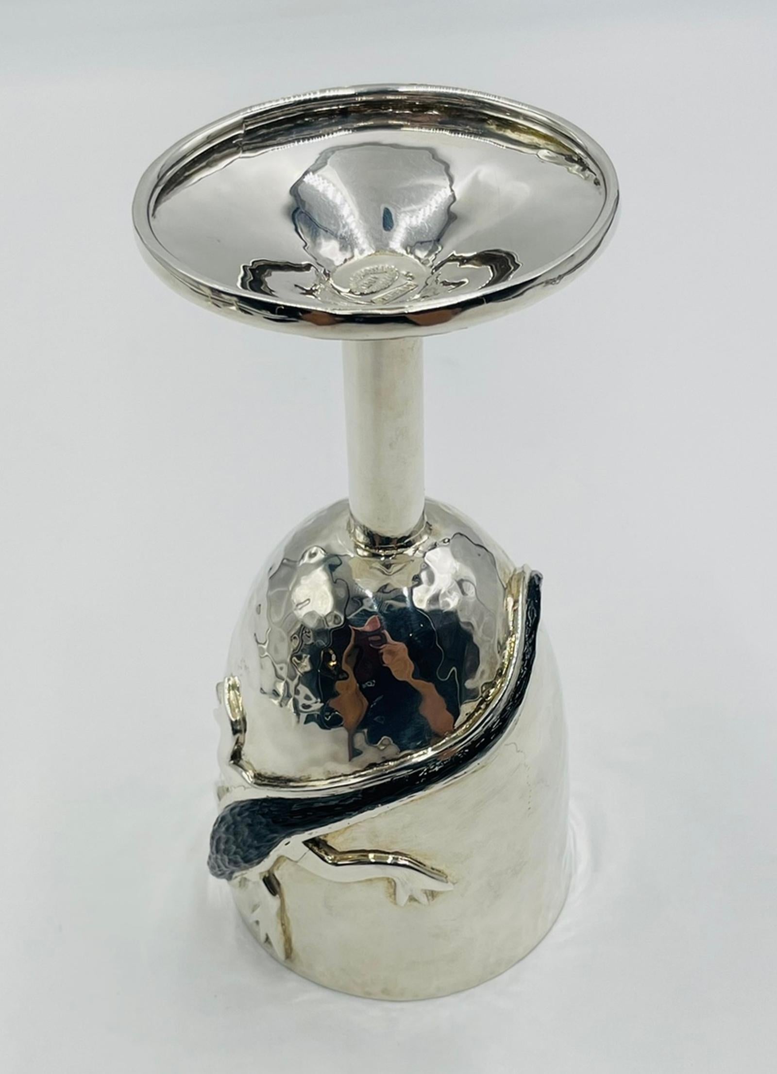 3er-Set Emilia Castillo Versilberte Pokale mit schwarzen Onyx-Eidechsen, Mexiko im Angebot 3