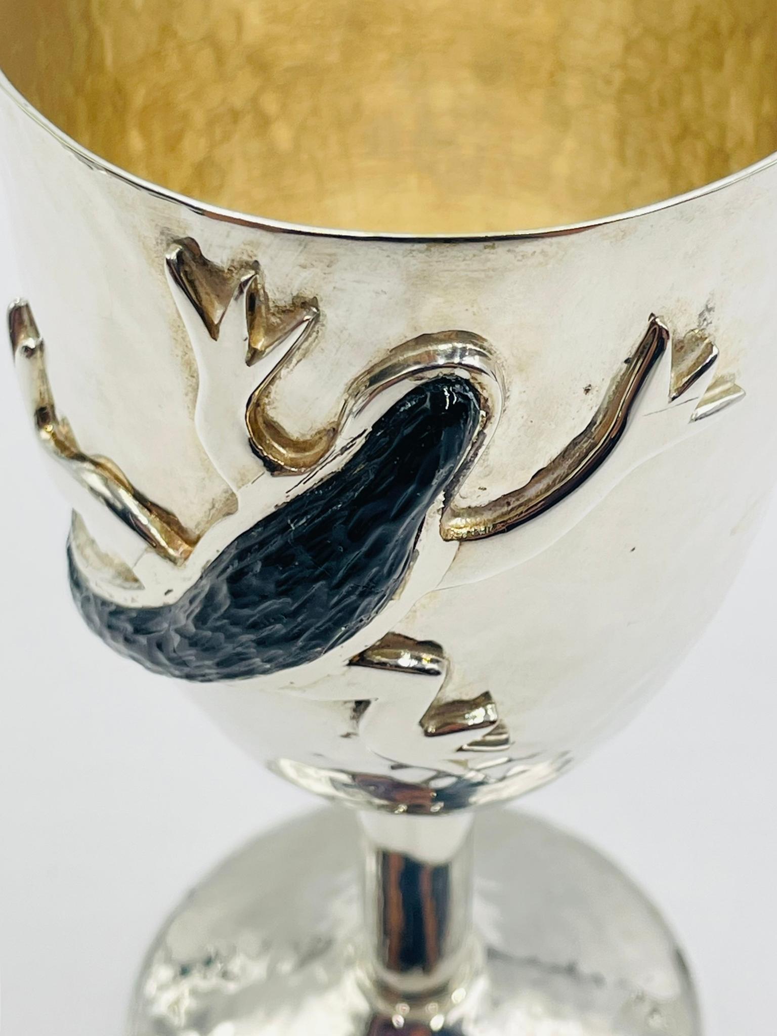 3er-Set Emilia Castillo Versilberte Pokale mit schwarzen Onyx-Eidechsen, Mexiko im Angebot 4