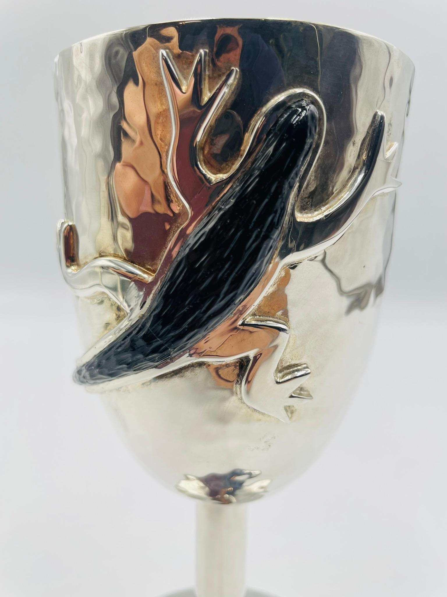 3er-Set Emilia Castillo Versilberte Pokale mit schwarzen Onyx-Eidechsen, Mexiko im Angebot 6