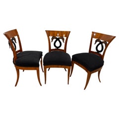 Set of 3 Empire Chair, Cherry Veneer, Swan Back Decor, South Germany, circa 1815