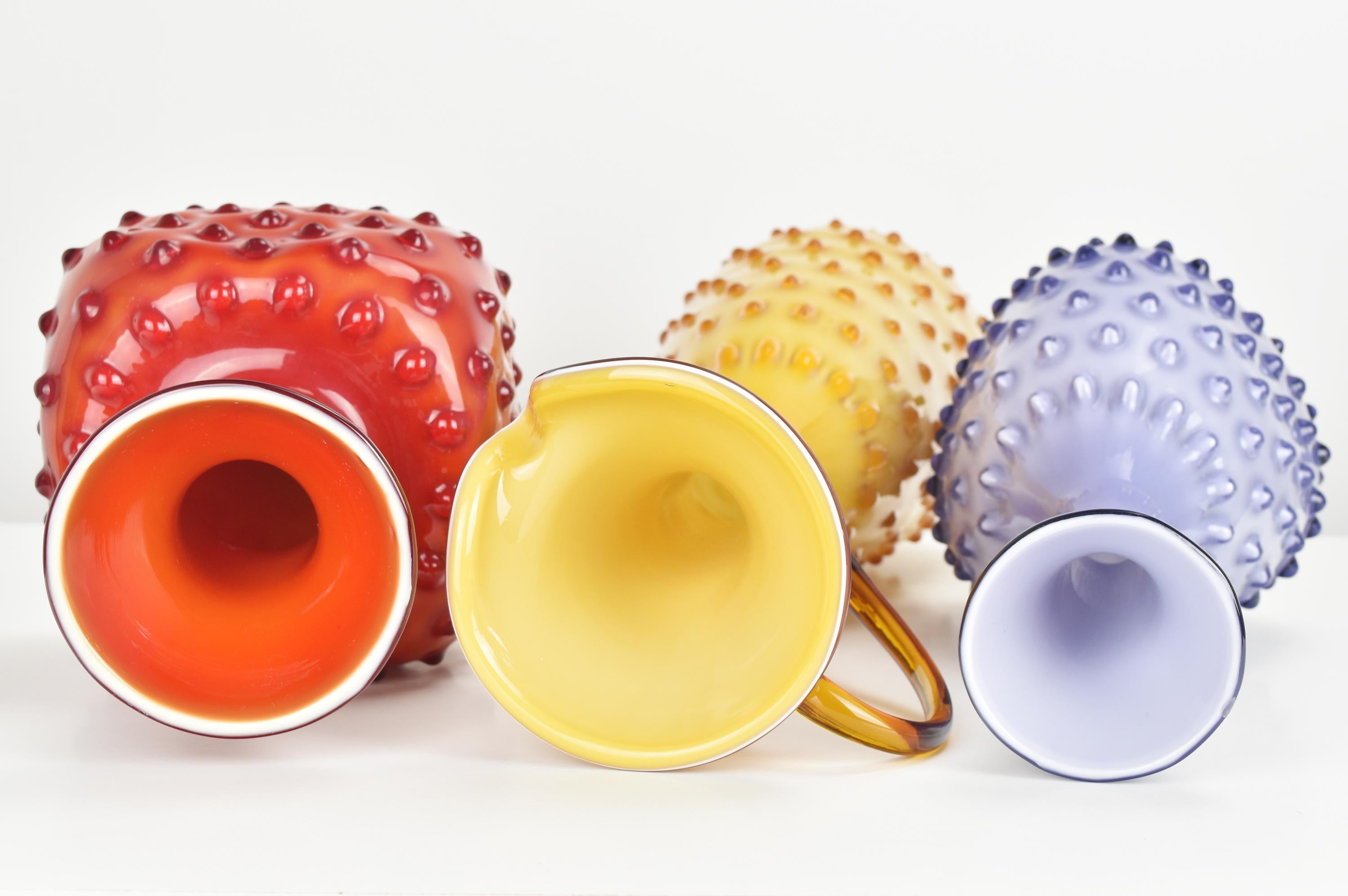 Set of 3 Empoli Vases Hobnail Pattern Cased Glass Mid Century For Sale 3