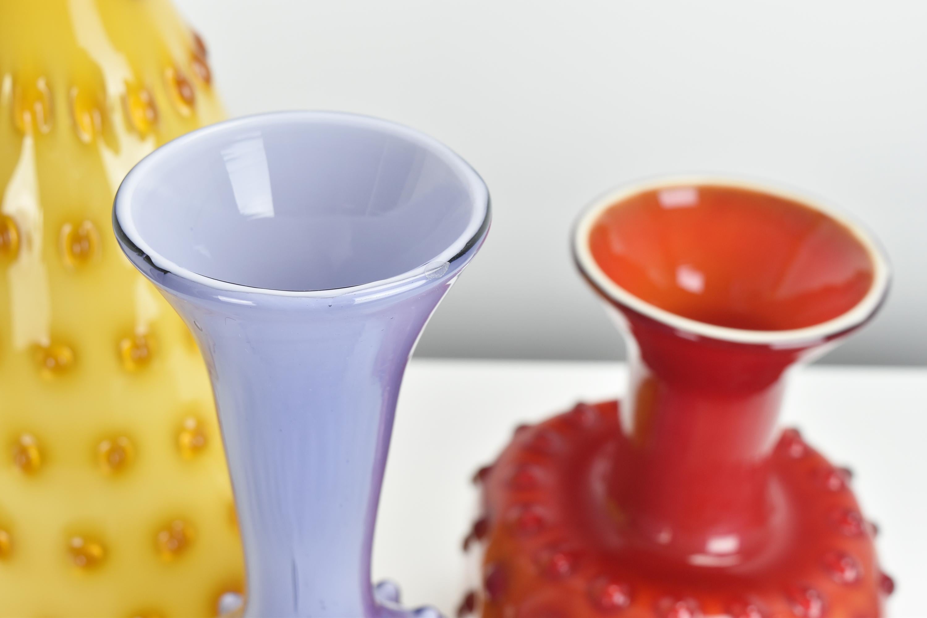 Art Glass Set of 3 Empoli Vases Hobnail Pattern Cased Glass Mid Century For Sale