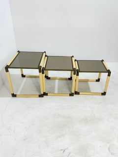 Set of 3 enameled metal and brass Side Tables attributed to Tommaso Barbi, 1970