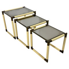 Set of 3 enameled metal and brass Side Tables attributed to Tommaso Barbi, 1970