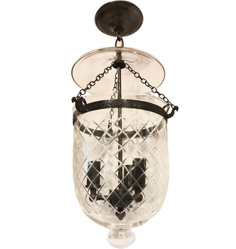 Set of 3 English Etched Glass Lanterns, sold individually In Excellent Condition For Sale In New York, NY
