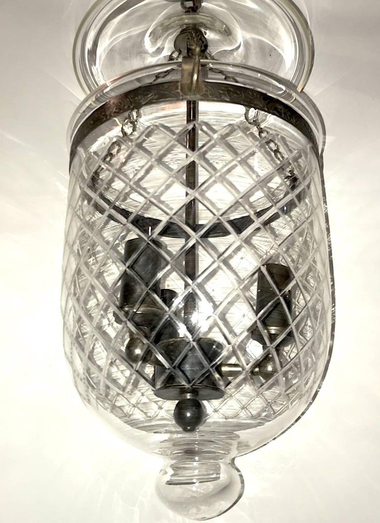 Early 20th Century Set of 3 English Etched Glass Lanterns, sold individually For Sale