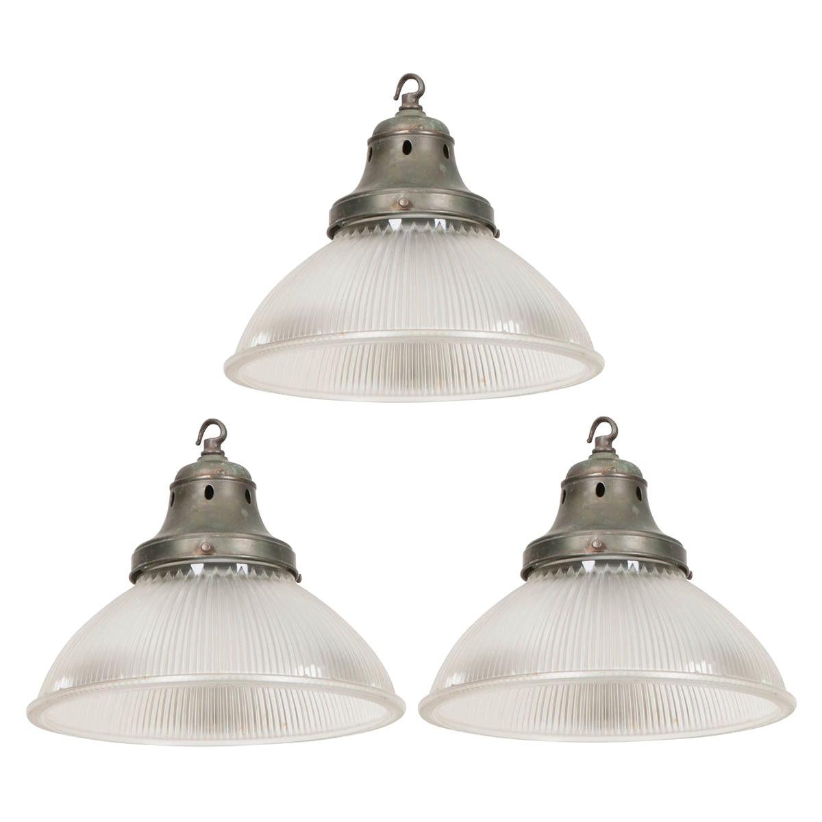 Set of 3 English Industrial Factory Pendants